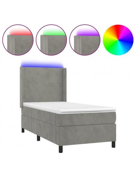 Letto a Molle Materasso e LED Grigio Chiaro 80x200 cm Velluto