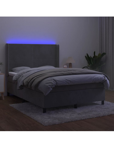 Letto a Molle Materasso e LED Grigio Chiaro 140x200 cm Velluto