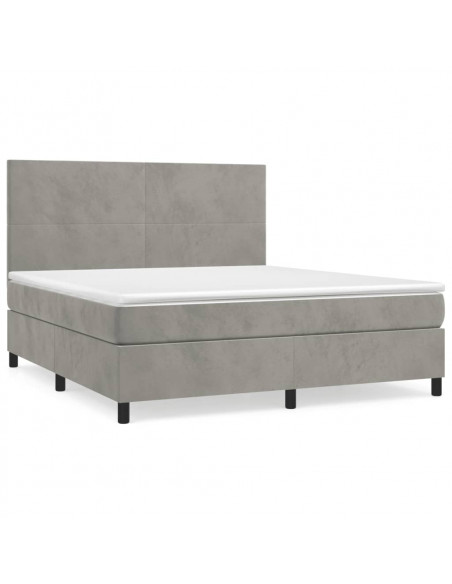 Giroletto a Molle con Materasso Grigio Chiaro 160x200cm Velluto
