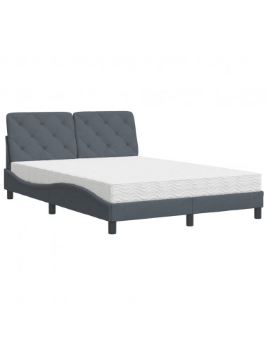 Letto con Materasso Grigio Scuro 140x200 cm in Velluto