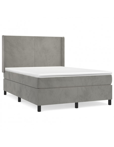 Giroletto a Molle con Materasso Grigio Chiaro 140x190cm Velluto