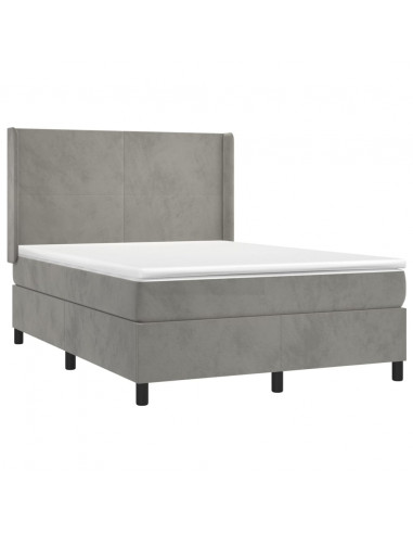 Giroletto a Molle con Materasso Grigio Chiaro 140x190cm Velluto