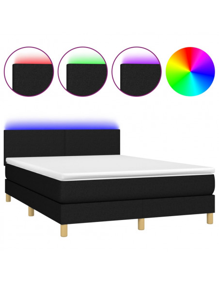 Letto a Molle con Materasso e LED Nero 140x190 cm in Tessuto