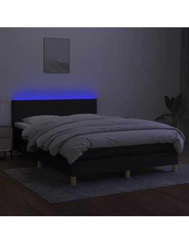 Letto a Molle con Materasso e LED Nero 140x200 cm in Tessuto
