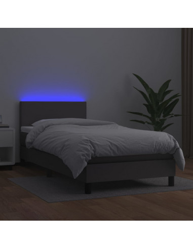 Giroletto Molle con Materasso e LED Grigio 90x190cm Similpelle