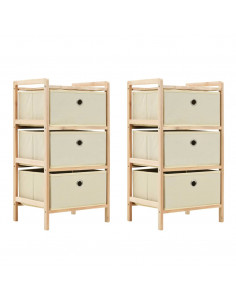 Scaffali con 3 Cesti in Tessuto 2 pz in Legno di Cedro Beige 2