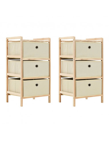 Scaffali con 3 Cesti in Tessuto 2 pz in Legno di Cedro Beige