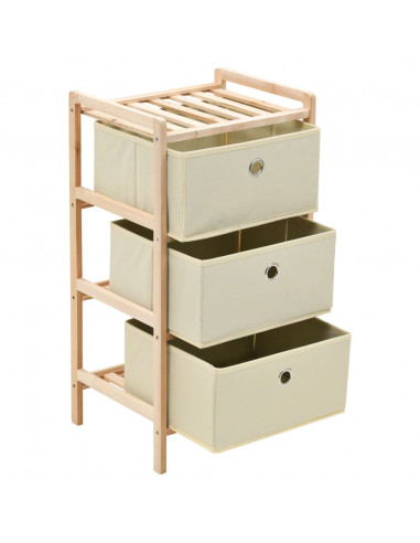 Scaffali con 3 Cesti in Tessuto 2 pz in Legno di Cedro Beige