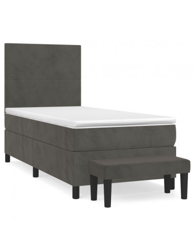 Giroletto a Molle con Materasso Grigio Scuro 90x200 cm Velluto