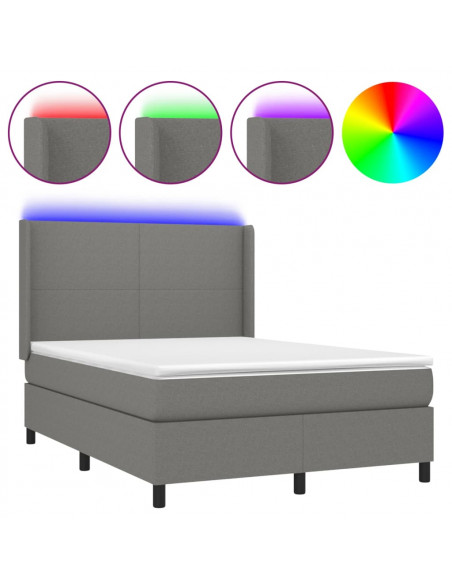 Letto a Molle Materasso e LED Grigio Scuro 140x200cm in Tessuto
