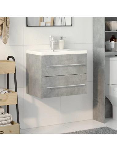Set Mobili da Bagno 2 pz Grigio Cemento in Legno Multistrato