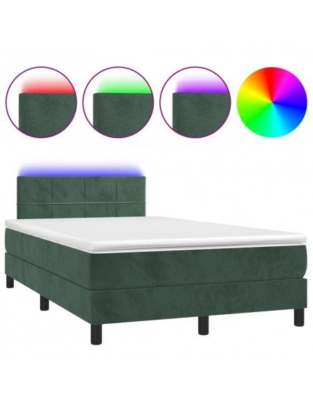 Letto a Molle con Materasso e LED Verde Scuro 120x190cm Velluto