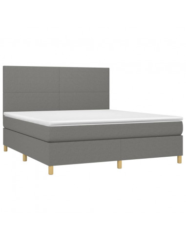 Letto a Molle Materasso e LED Grigio Scuro 160x200cm in Tessuto