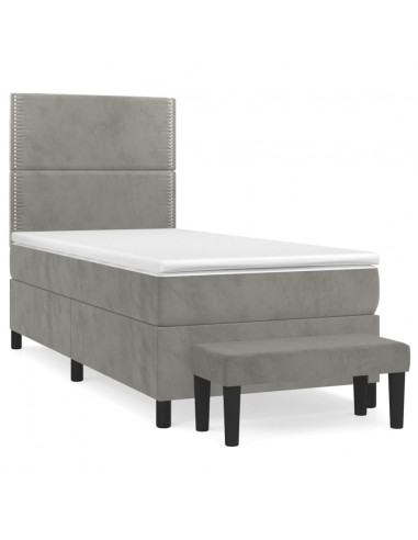 Giroletto a Molle con Materasso Grigio Chiaro 90x190 cm Velluto