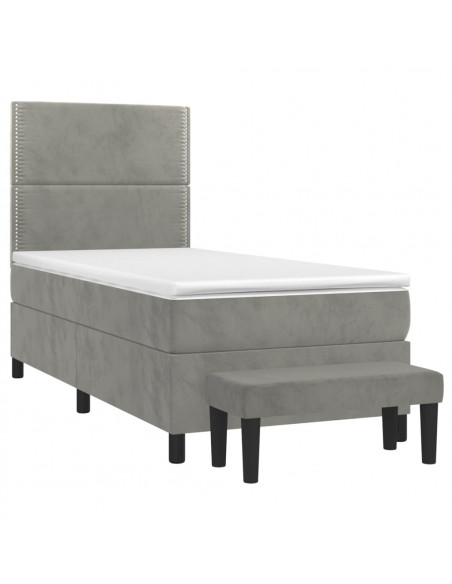 Giroletto a Molle con Materasso Grigio Chiaro 90x190 cm Velluto
