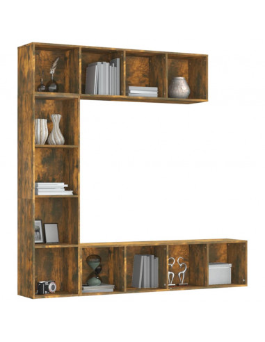 Set Mobili Libreria / Porta TV 3 pz Rovere Fumo 180x30x180 cm