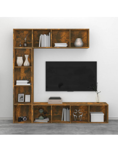 Set Mobili Libreria / Porta TV 3 pz Rovere Fumo 180x30x180 cm