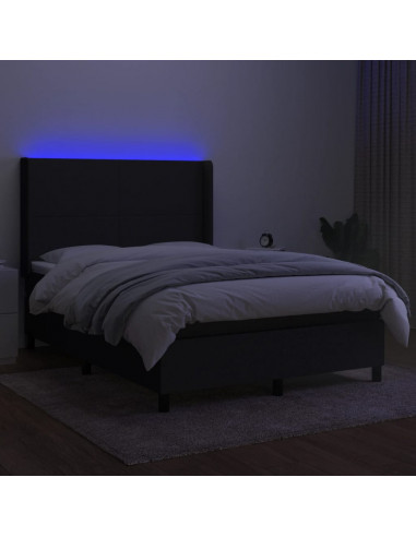 Letto a Molle con Materasso e LED Nero 140x190 cm in Tessuto