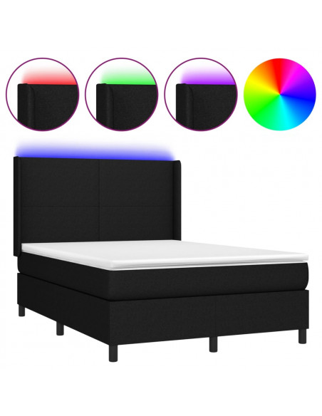 Letto a Molle con Materasso e LED Nero 140x200 cm in Tessuto