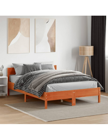 Giroletto con Testiera Marrone Cera 135x190 cm Massello Pino