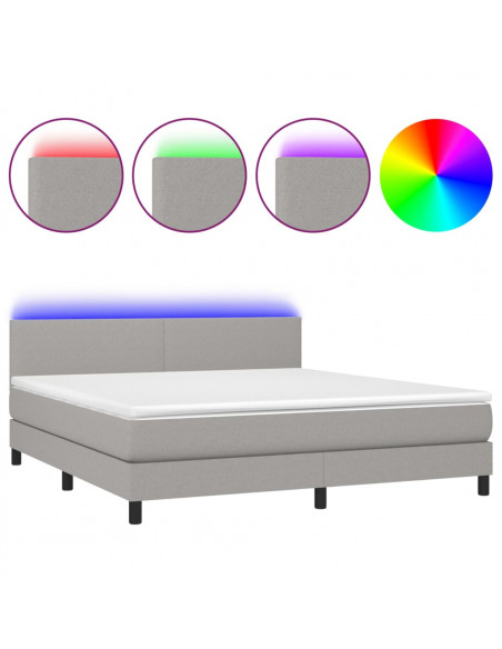 Letto a Molle Materasso e LED Grigio Chiaro 160x200 cm Tessuto