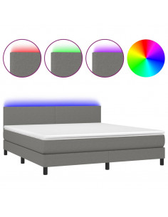 Letto a Molle Materasso e LED Grigio Scuro 160x200cm in Tessuto 2