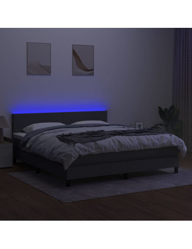 Letto a Molle Materasso e LED Grigio Scuro 160x200cm in Tessuto