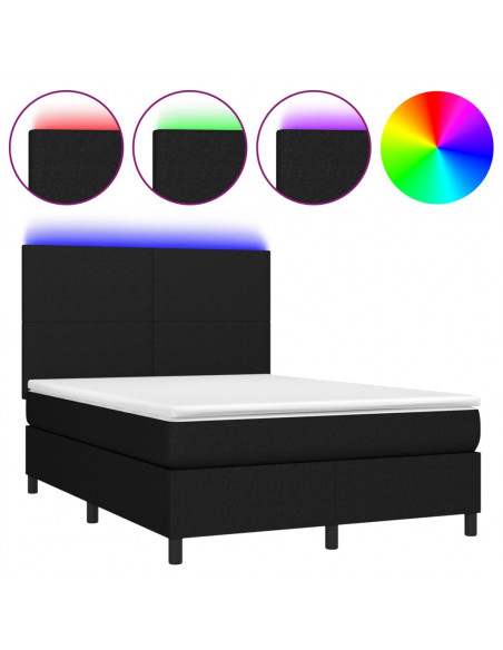 Letto a Molle con Materasso e LED Nero 140x190 cm in Tessuto