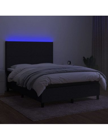 Letto a Molle con Materasso e LED Nero 140x190 cm in Tessuto