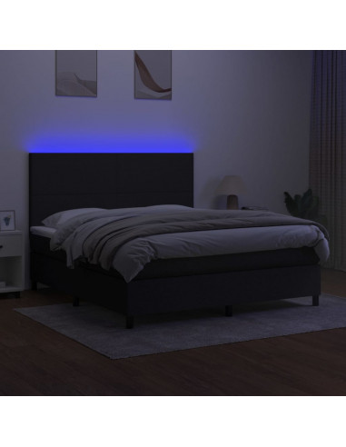Letto a Molle con Materasso e LED Nero 160x200 cm in Tessuto