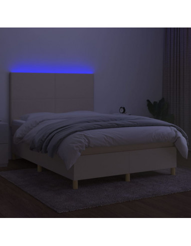 Letto a Molle con Materasso e LED Crema 140x200 cm in Tessuto