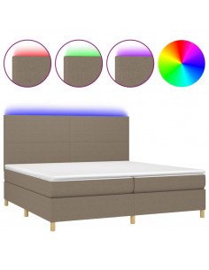Letto a Molle Materasso e LED tortora 200x200cm in Tessuto 2