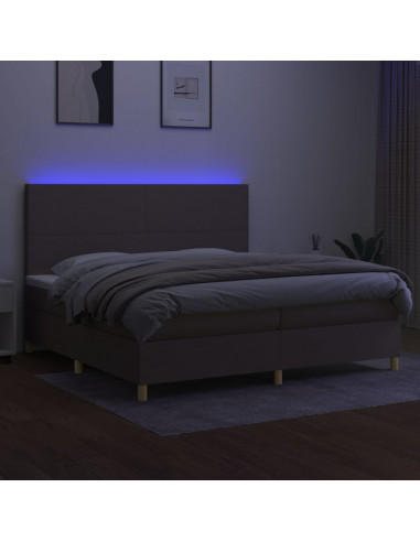 Letto a Molle Materasso e LED tortora 200x200cm in Tessuto
