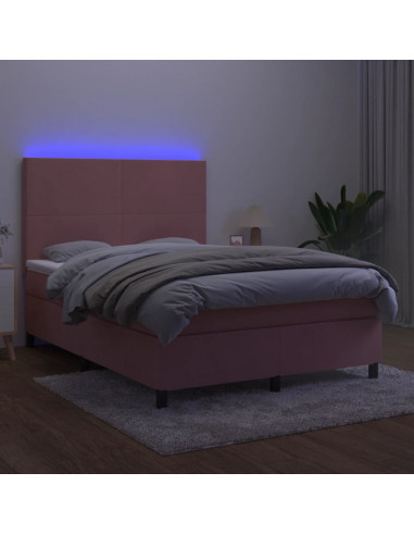 Letto a Molle con Materasso e LED Rosa 140x200 cm in Velluto