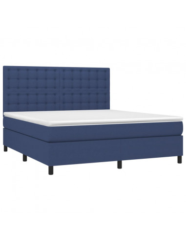 Letto a Molle con Materasso e LED Blu 180x200 cm in Tessuto
