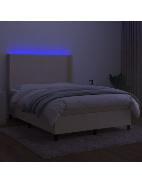 Letto a Molle con Materasso e LED Crema 140x200 cm in Tessuto