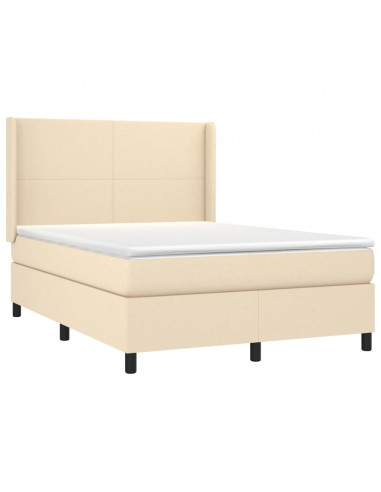 Letto a Molle con Materasso e LED Crema 140x200 cm in Tessuto