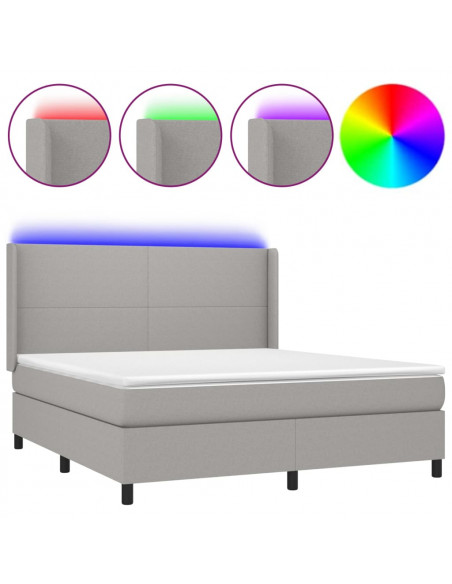 Letto a Molle Materasso e LED Grigio Chiaro 160x200 cm Tessuto