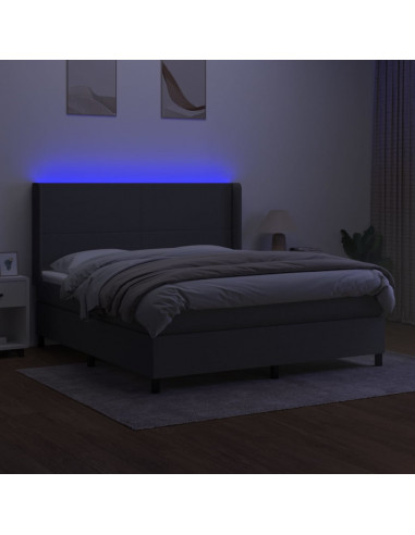 Letto a Molle Materasso e LED Grigio Scuro 160x200cm in Tessuto