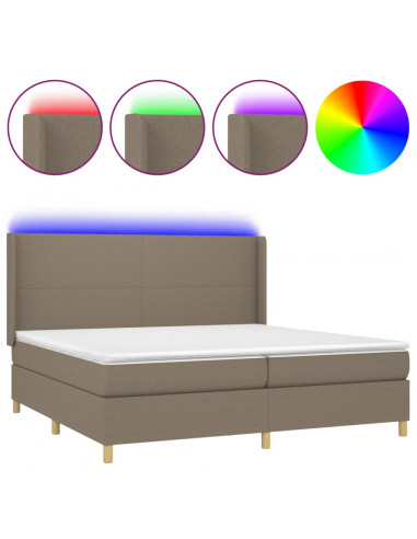 Letto a Molle Materasso e LED tortora 200x200cm in Tessuto