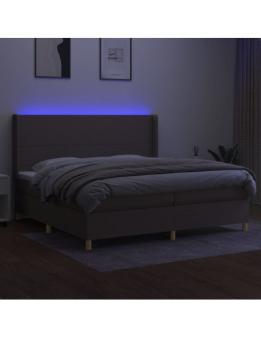 Letto a Molle Materasso e LED tortora 200x200cm in Tessuto