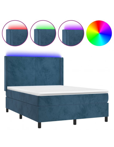 Letto a Molle con Materasso e LED Blu Scuro 140x200 cm