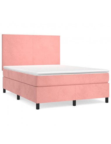Giroletto a Molle con Materasso Rosa 140x190 cm in Velluto