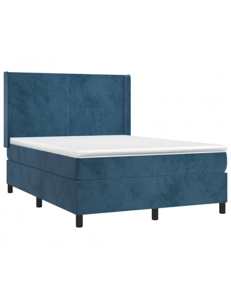 Giroletto a Molle con Materasso Blu Scuro 140x200 cm in Velluto