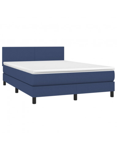 Letto a Molle con Materasso e LED Blu 140x190 cm in Tessuto