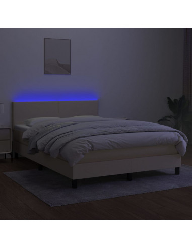 Letto a Molle con Materasso e LED Crema 140x200 cm in Tessuto