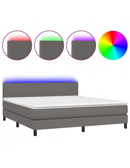 Giroletto Molle con Materasso e LED Grigio 160x200cm Similpelle