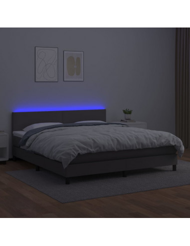 Giroletto Molle con Materasso e LED Grigio 160x200cm Similpelle