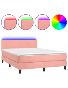 Letto a Molle con Materasso e LED Rosa 140x190 cm in Velluto 2