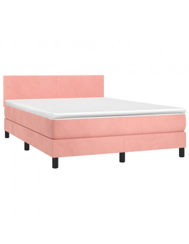 Letto a Molle con Materasso e LED Rosa 140x200 cm in Velluto